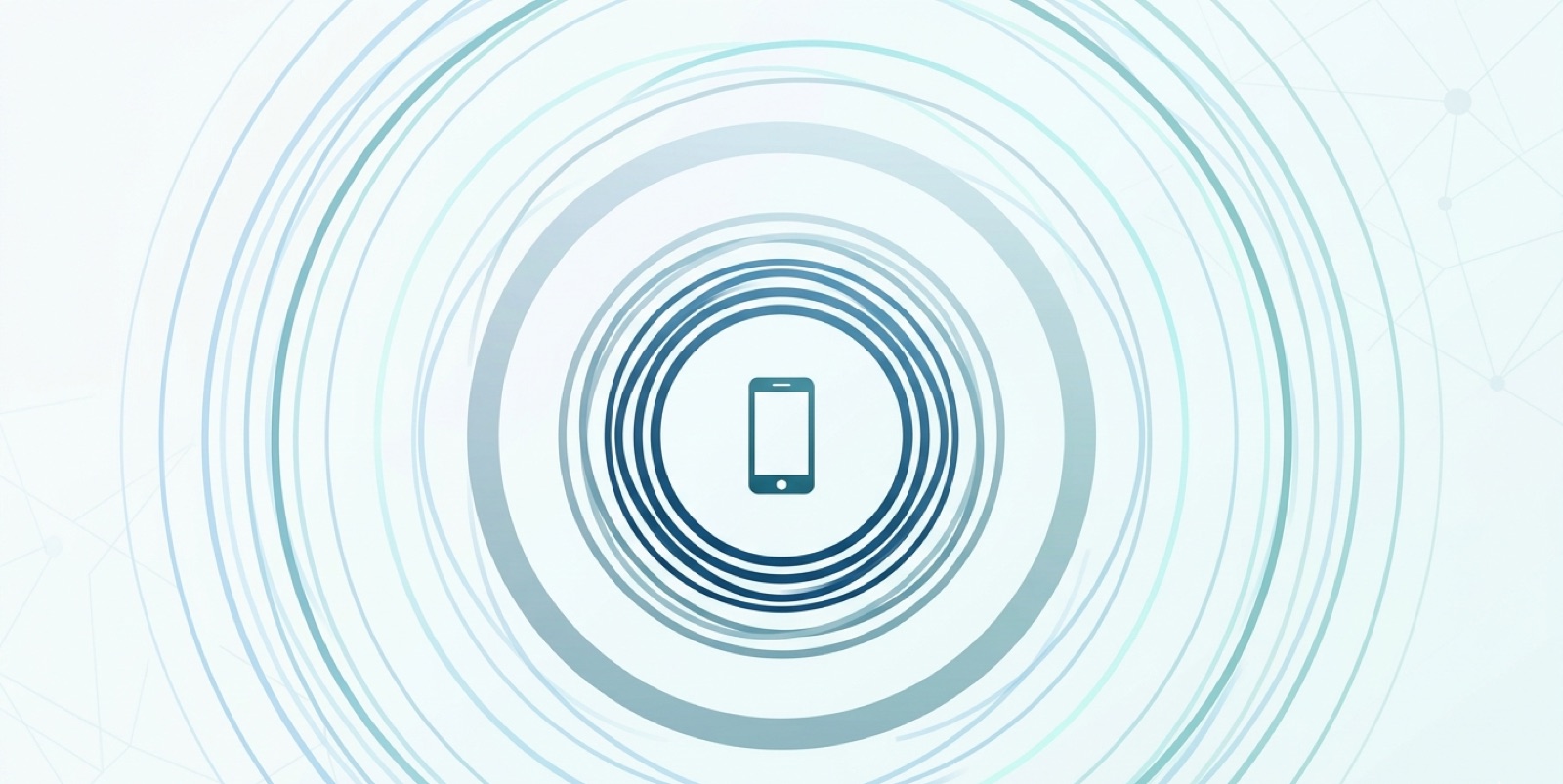 Single smartphone surrounded by concentric circles on a light blue background, evoking layered location permissions