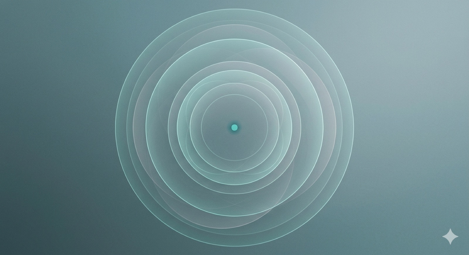 Soft concentric rings on a muted gradient background with a small central dot, evoking how identity radiates outward